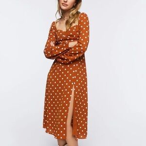 Polka Dot Midi Dress in Burnt Orange Small